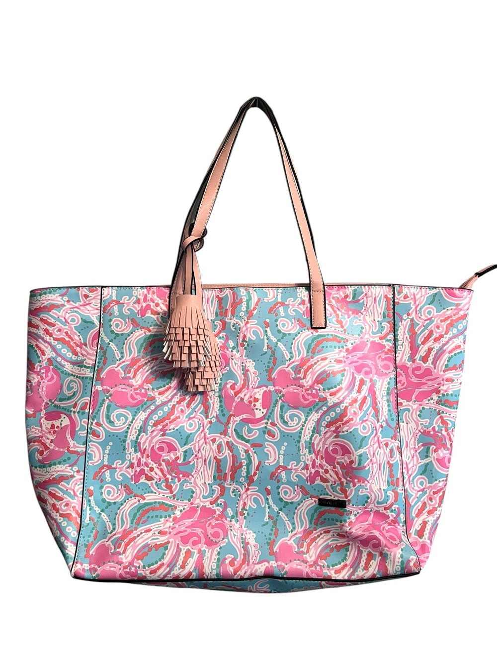 Mad Style Tote Bag Pink Aqua Lilly Inspired Tassel Zip Top 15x13x5